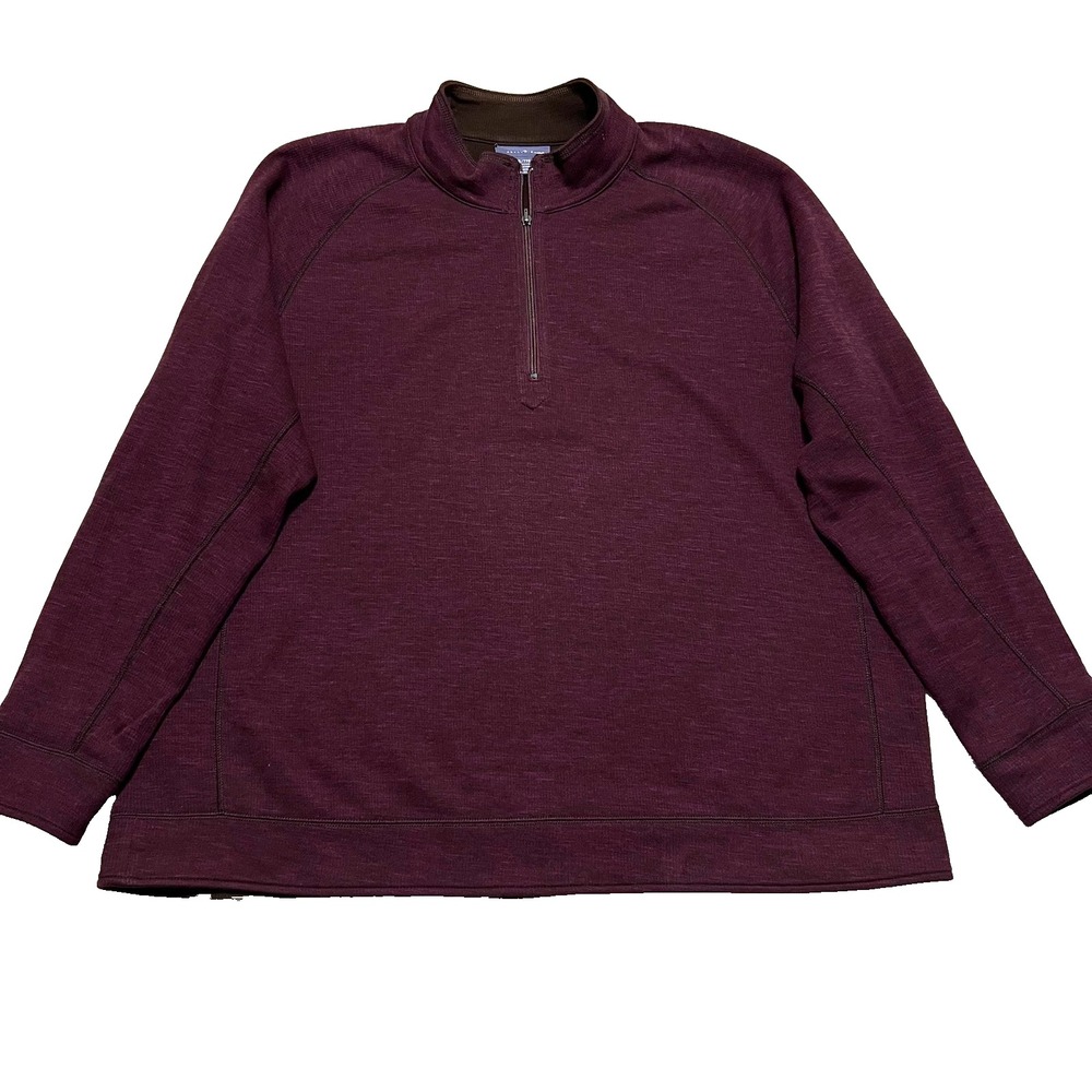 Tommy Bahama 1/4 Zip Sweater Pullover Jacket Mens 2XL Maroon Brown Long Sleeve